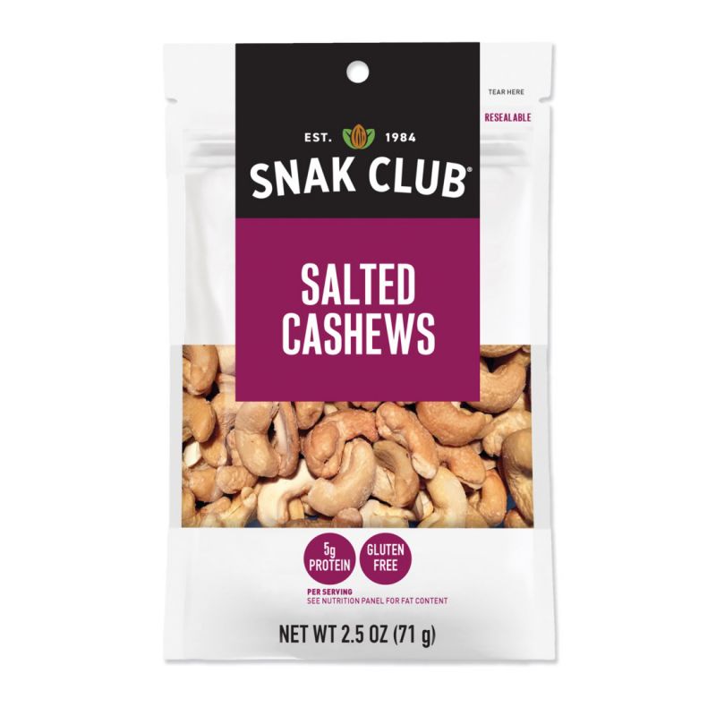 Snak Club CSU29330 Salted Cashews, 2.5 oz (Pack of 6)