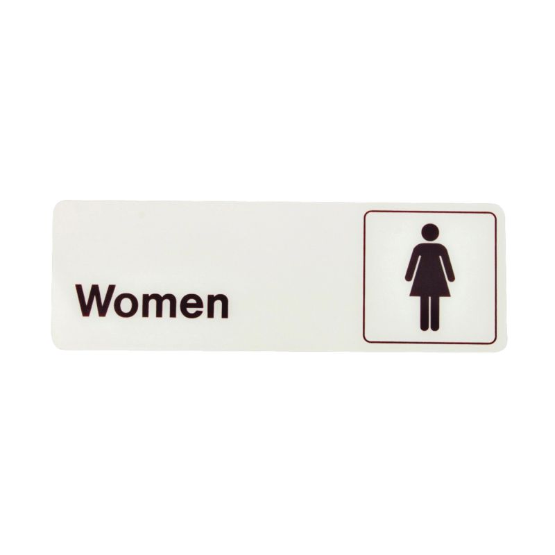 Hy-Ko D-14 Graphic Sign, Rectangular, WOMEN, Dark Brown Legend, White Background, Plastic, 3 in W x 9 in H Dimensions (Pack of 5)
