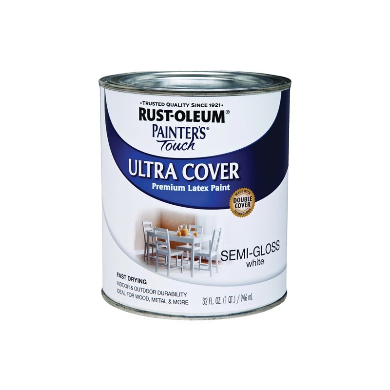 Rust-Oleum 1993502 Enamel Paint, Water, Semi-Gloss, White, 1 qt, Can, 120 sq-ft Coverage Area White