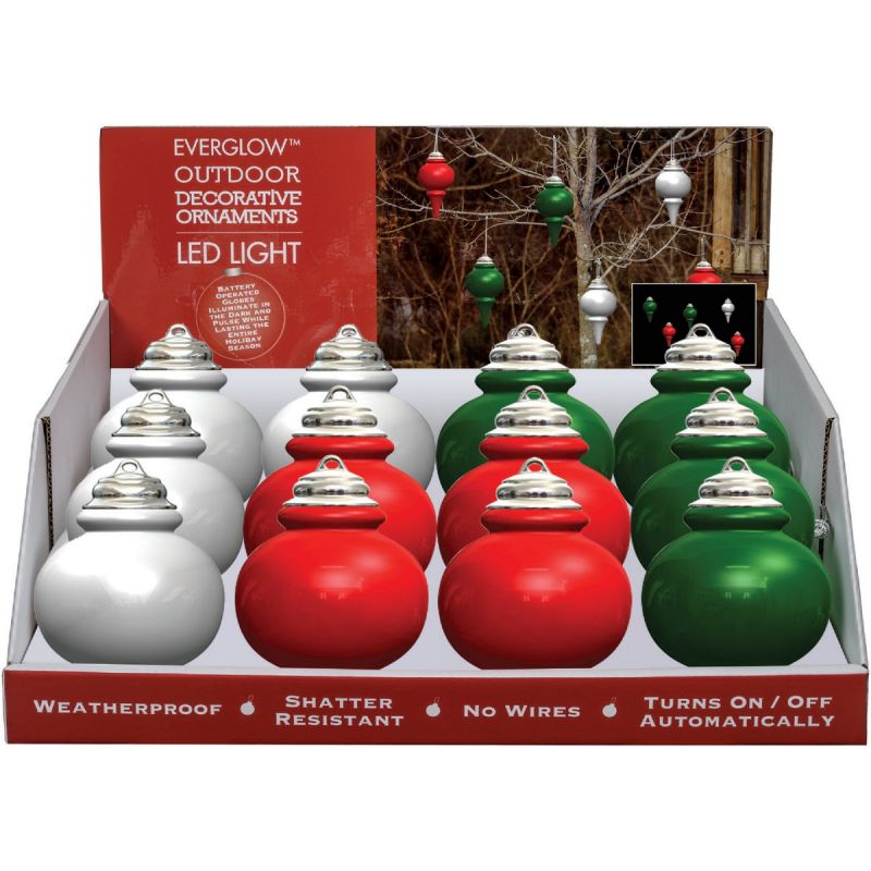 Xodus LED Outdoor Finial Christmas Ornament 9-1/4 In. H. X 5-1/4 In. Dia., Assorted (Pack of 12)