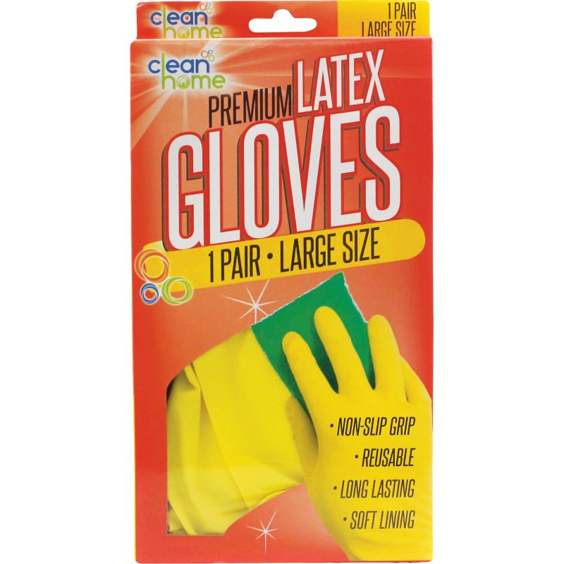 Clean Home Premium Latex Gloves L, Yellow (Pack of 24)