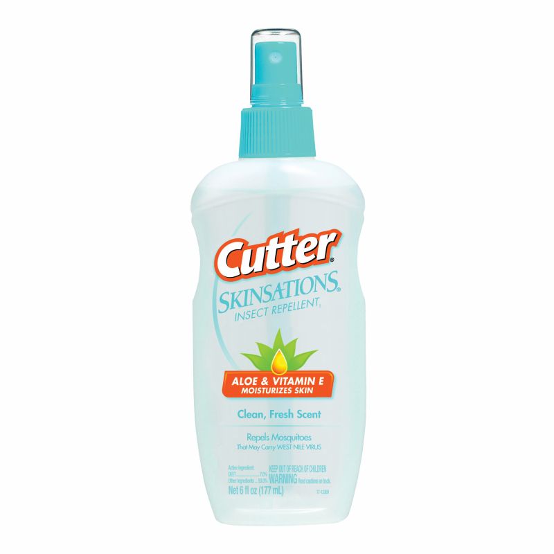 Cutter SKINSATIONS 54010-6 Insect Repellent, 6 fl-oz Bottle, Liquid, Water White, Alcohol Water White
