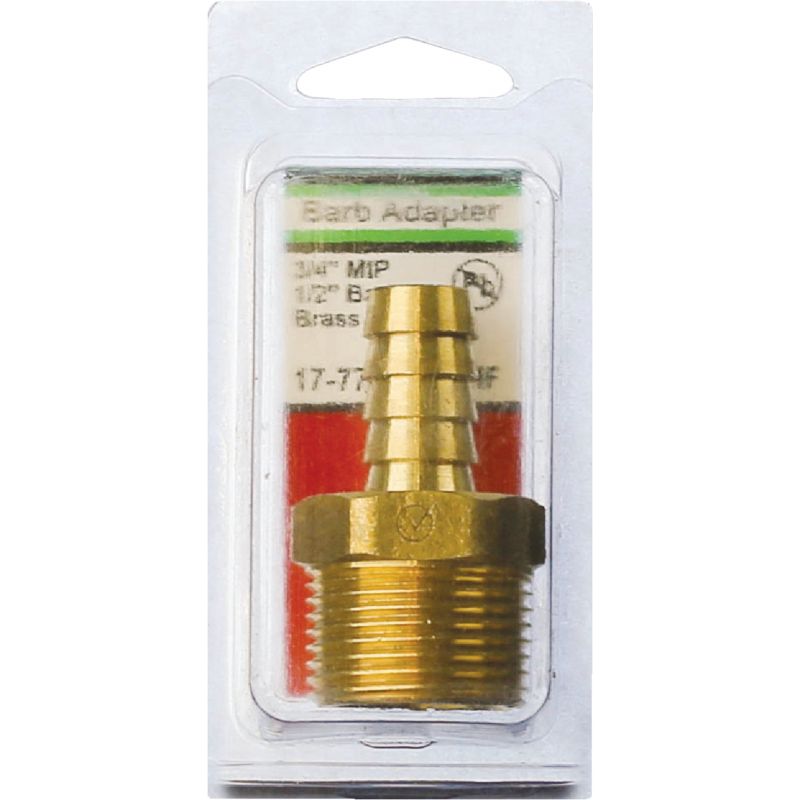 Lasco Brass Hose Barb X Male Pipe Thread Adapter 3/4&quot; MPT X 1/2&quot; Hose Barb