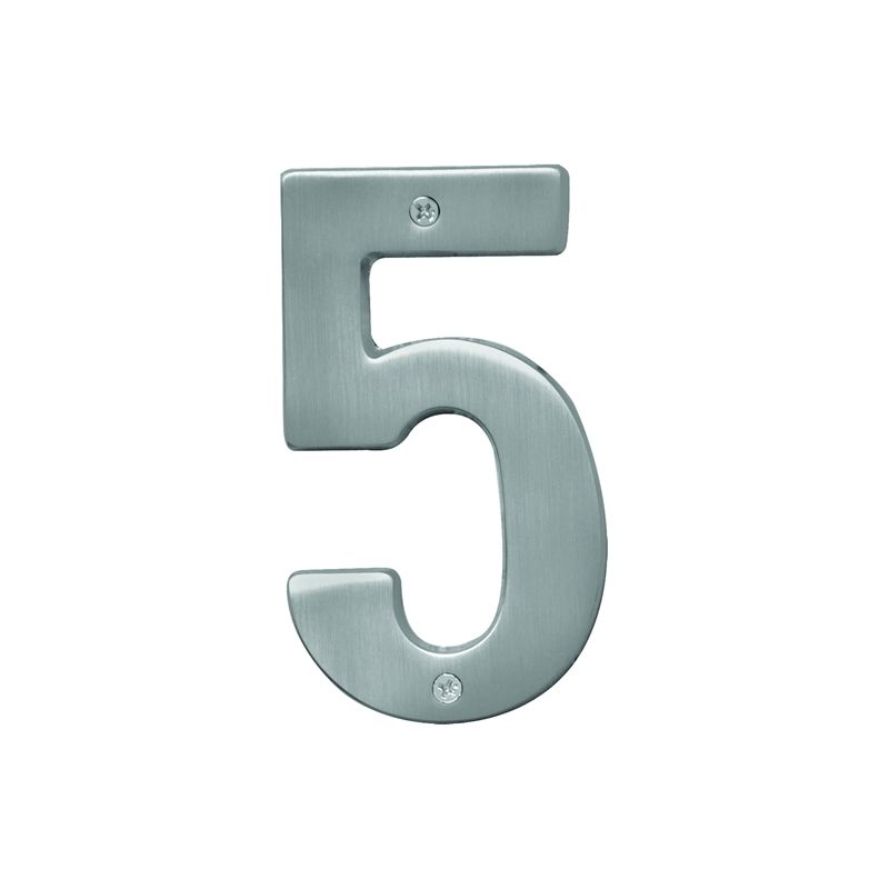 Hy-Ko Prestige Series BR-51SN/5 House Number, Character: 5, 5 in H Character, Nickel Character, Brass (Pack of 3)