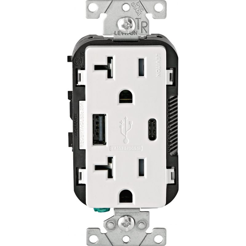 Leviton Type A &amp; Type C USB Charging Outlet White, 20