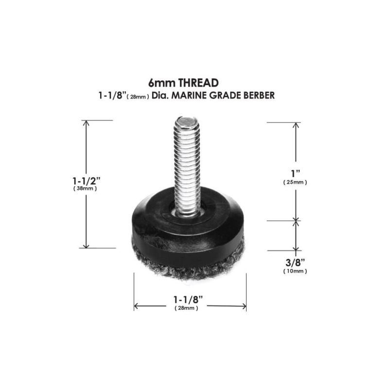 Set of 8, 1-1/8&quot; (28mm) Round M6 Threaded Glides with Marine Grade Berber – CB5010
