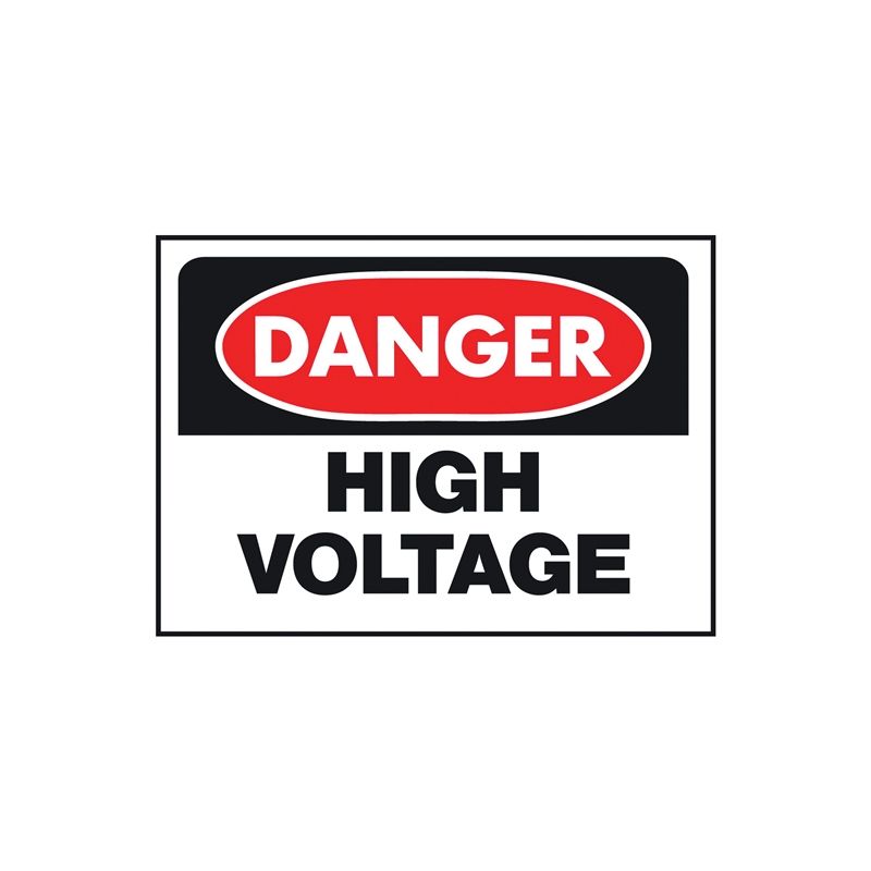 Hy-Ko 508 Danger Sign, Rectangular, HIGH VOLTAGE, Black Legend, White Background, Polyethylene