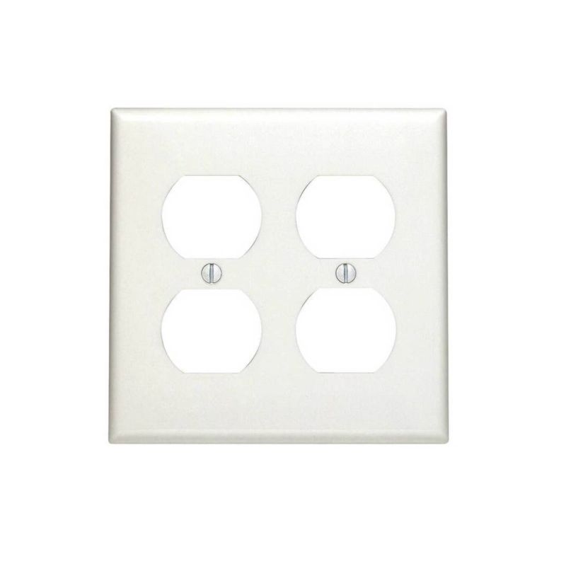 Leviton 80716-W Receptacle Wallplate, 4-1/2 in L, 4-9/16 in W, 2 -Gang, Thermoplastic Nylon, White, Smooth White