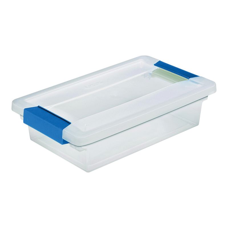 Sterilite 19618606 Clip Box, Plastic, Blue Aquarium/Clear, 11 in L, 6-5/8 in W, 2-3/4 in H 1.9 Qt, Blue Aquarium/Clear