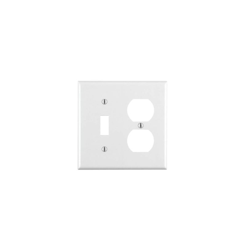 Leviton 88005 Combination Wallplate, 4-1/2 in L, 4-9/16 in W, 2 -Gang, Thermoset Plastic, White, Smooth White