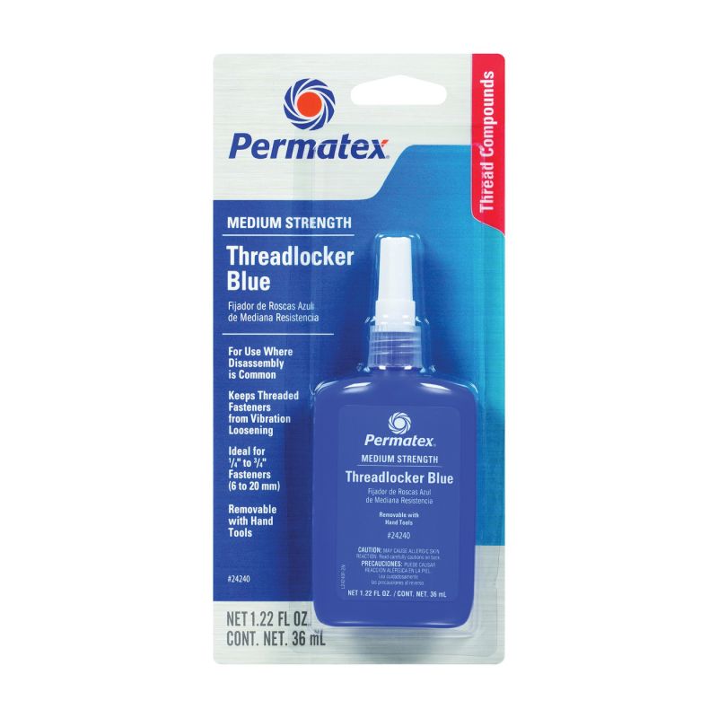 Permatex 24240 Threadlocker, Liquid, Mild, Blue, 36 mL Bottle Blue