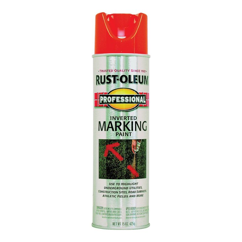 Rust-Oleum 2554838 Inverted Marking Spray Paint, Flat/Semi-Gloss, Fluorescent Orange, 15 oz, Can Fluorescent Orange