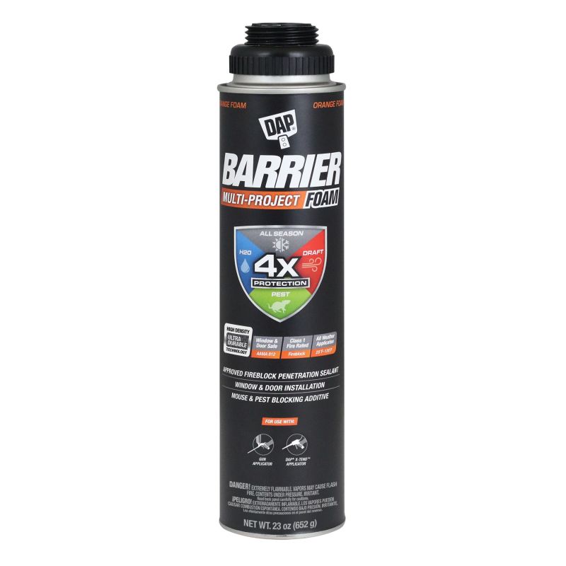 DAP Barrier 7565012532 Multi-Project Foam Sealant, Orange, 4 hr Functional Cure, 20 to 120 deg F, 23 oz Aerosol Can Orange