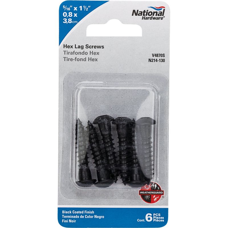 National Black Hex Drive Round Head Lag Screw 5/16 In. X 1-1/2 In.