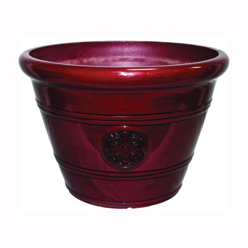 Southern Patio HDP-012498 Planter, 10-1/2 in H, 15-1/4 in W, 15-1/4 in D, Vinyl, Oxblood Oxblood
