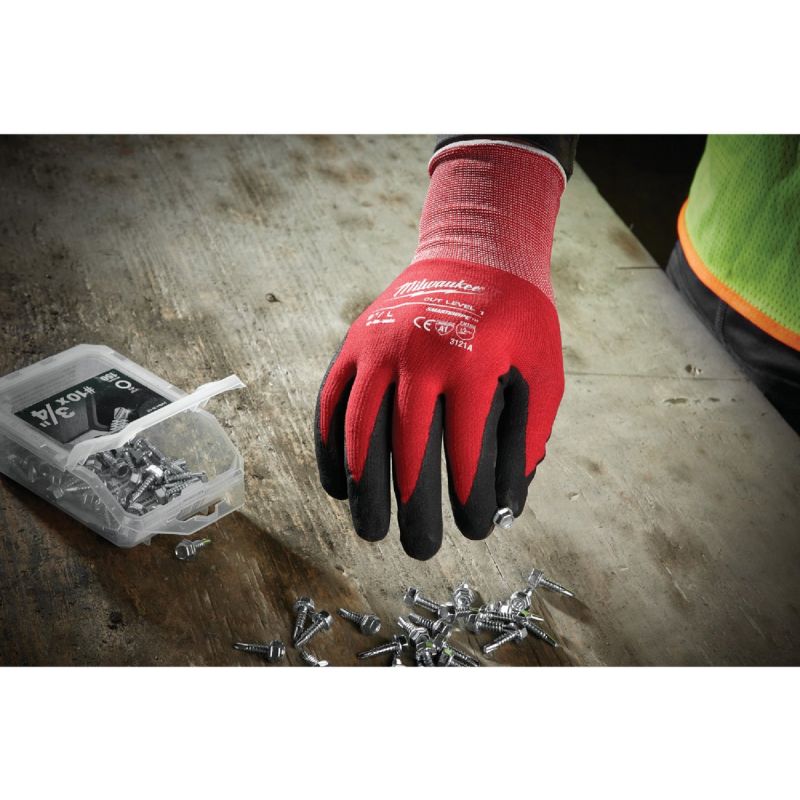 Milwaukee Nitrile Coated Cut Level 1 Work Glove XL, Red &amp; Black