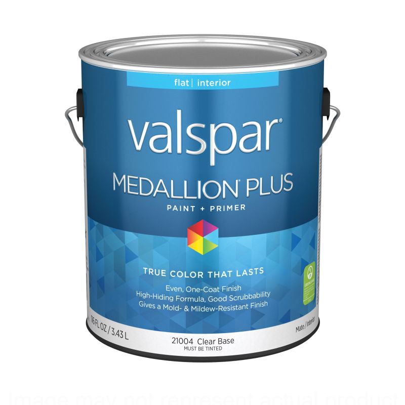 Valspar Medallion Plus 2100 07 Latex Paint, Acrylic Base, Flat Sheen, Clear Base, 1 gal, Plastic Can Clear Base