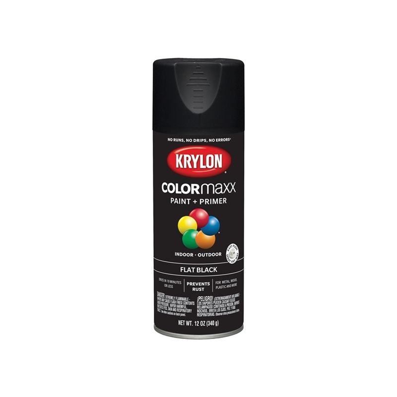 Krylon K05546007 Enamel Spray Paint, Flat, Black, 12 oz, Can Black