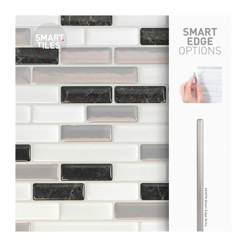 Smart Tiles Mosaik Series SM1057-4 Wall Tile, 9.1 in L Tile, 10.2 in W Tile, Straight Edge, Muretto Alaska Pattern Black/Gray/White