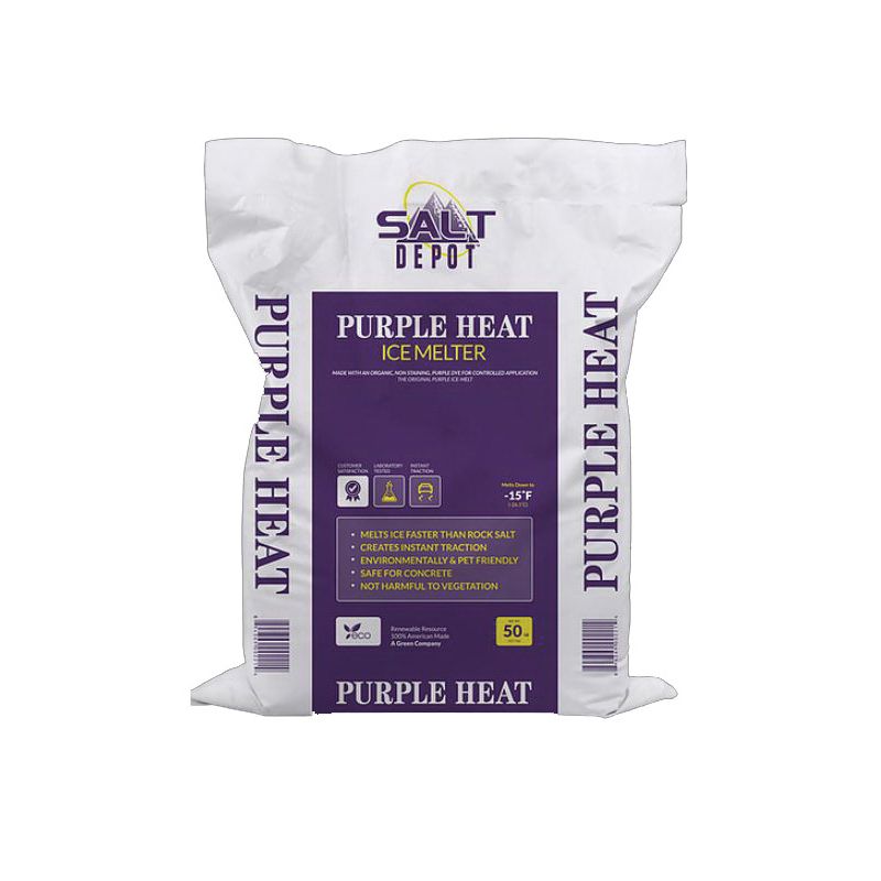 Salt Depot PH50 PURPLE HEAT Purple Heat Ice Melt, Crystalline, Purple, Slightly Aromatic, 50 lb, Bag Purple