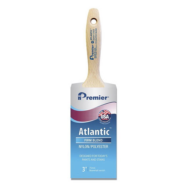 Premier Atlantic 17353 Paint Brush, 3 in W, Beavertail Varnish Brush, 3-3/16 in L Bristle, Nylon/Polyester Bristle