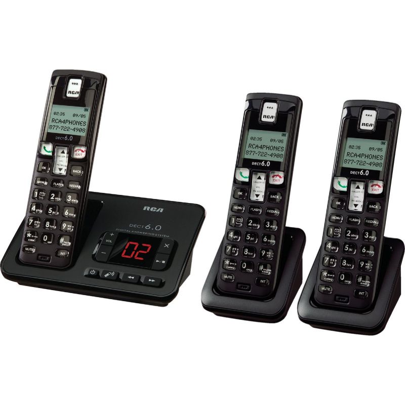RCA DECT 6.0 Cordless Phone With 3 Handsets Black