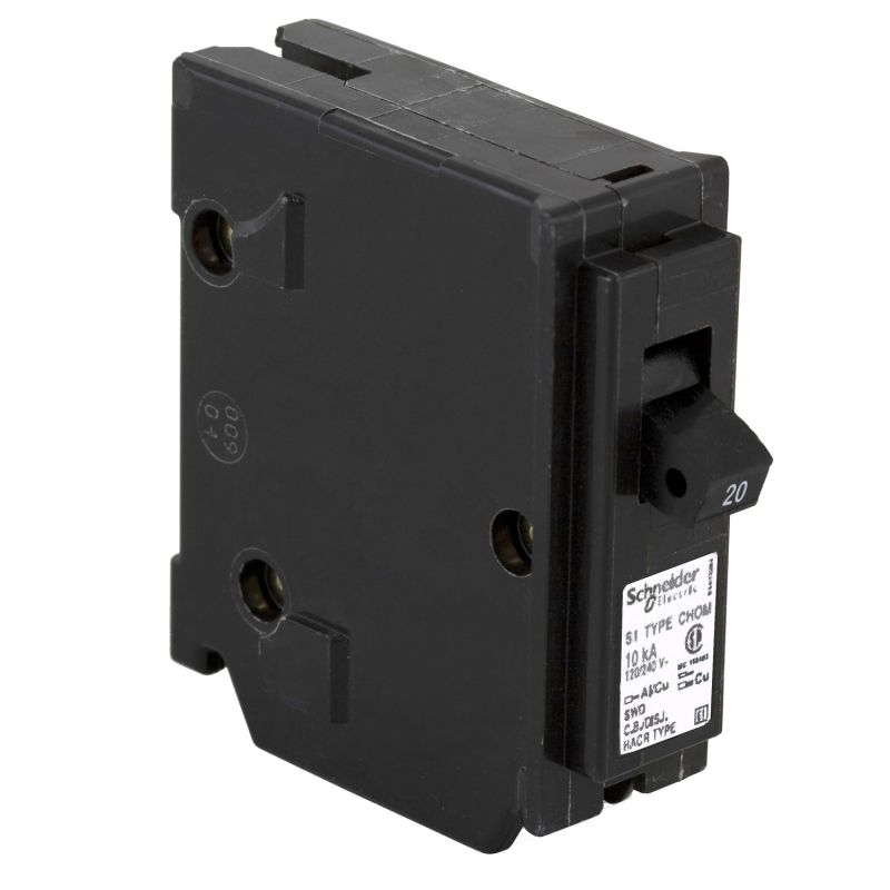Square D Homeline CHOM120CP Circuit Breaker, Mini, Standard, 20 A, 1 -Pole, 120/240 VAC, Plug Mounting, Black Black