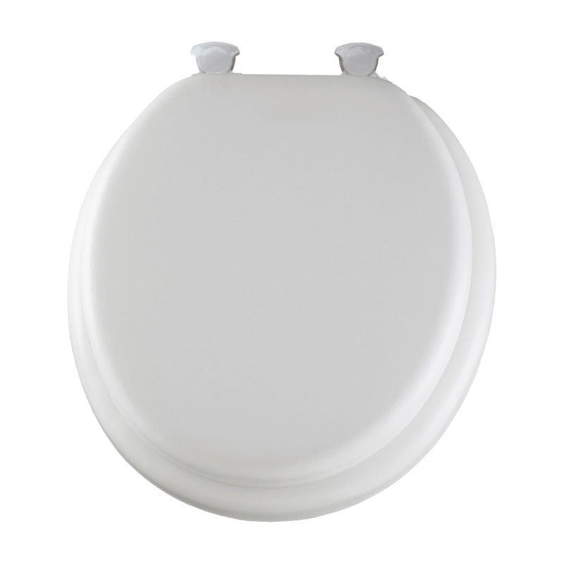 Mayfair 15EC-000 Toilet Seat, Round, Foam/Vinyl/Wood, White, Twist Hinge White