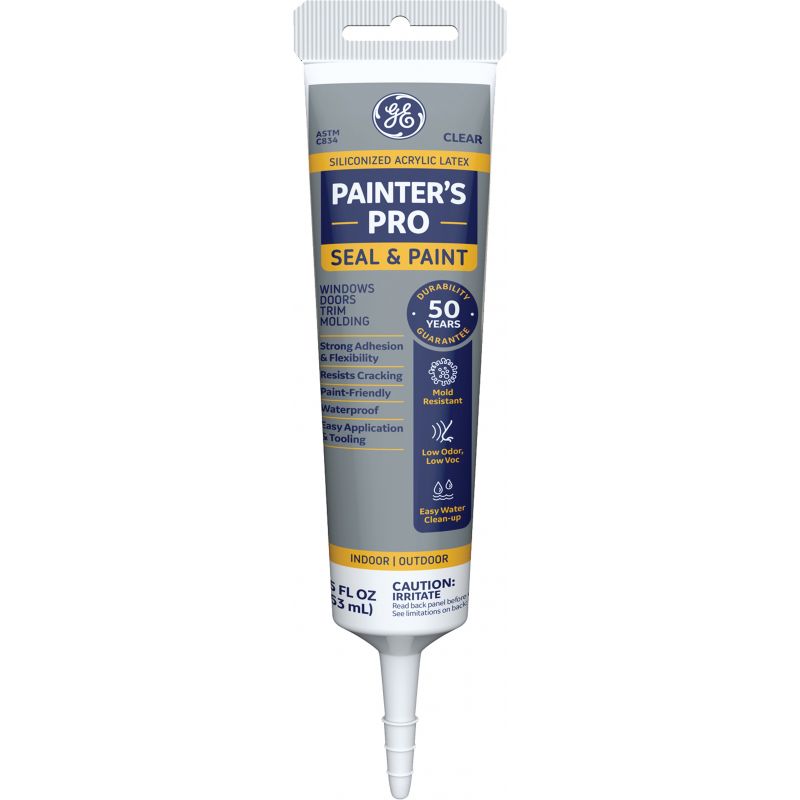 GE Siliconized Acrylic Painter&#039;s Pro Latex Caulk Clear, 5.5 Oz.