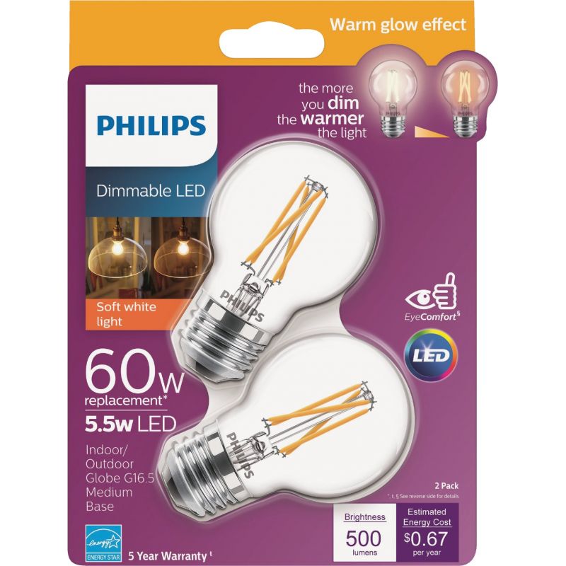 Philips Warm Glow G16.5 Medium Dimmable LED Decorative Light Bulb