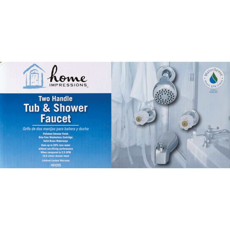 Home Impressions 2 Acrylic Handle Tub &amp; Shower Faucet Chrome Finish