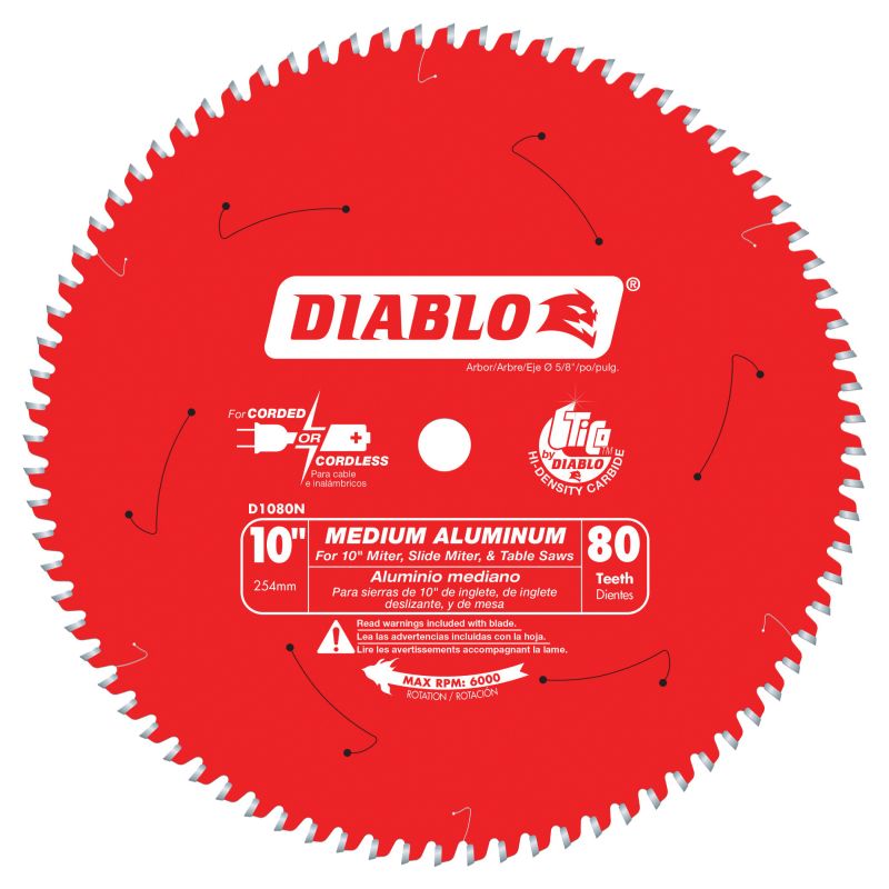 Diablo D1080N Circular Saw Blade, 10 in Dia, 5/8 in Arbor, 80-Teeth, Carbide Cutting Edge