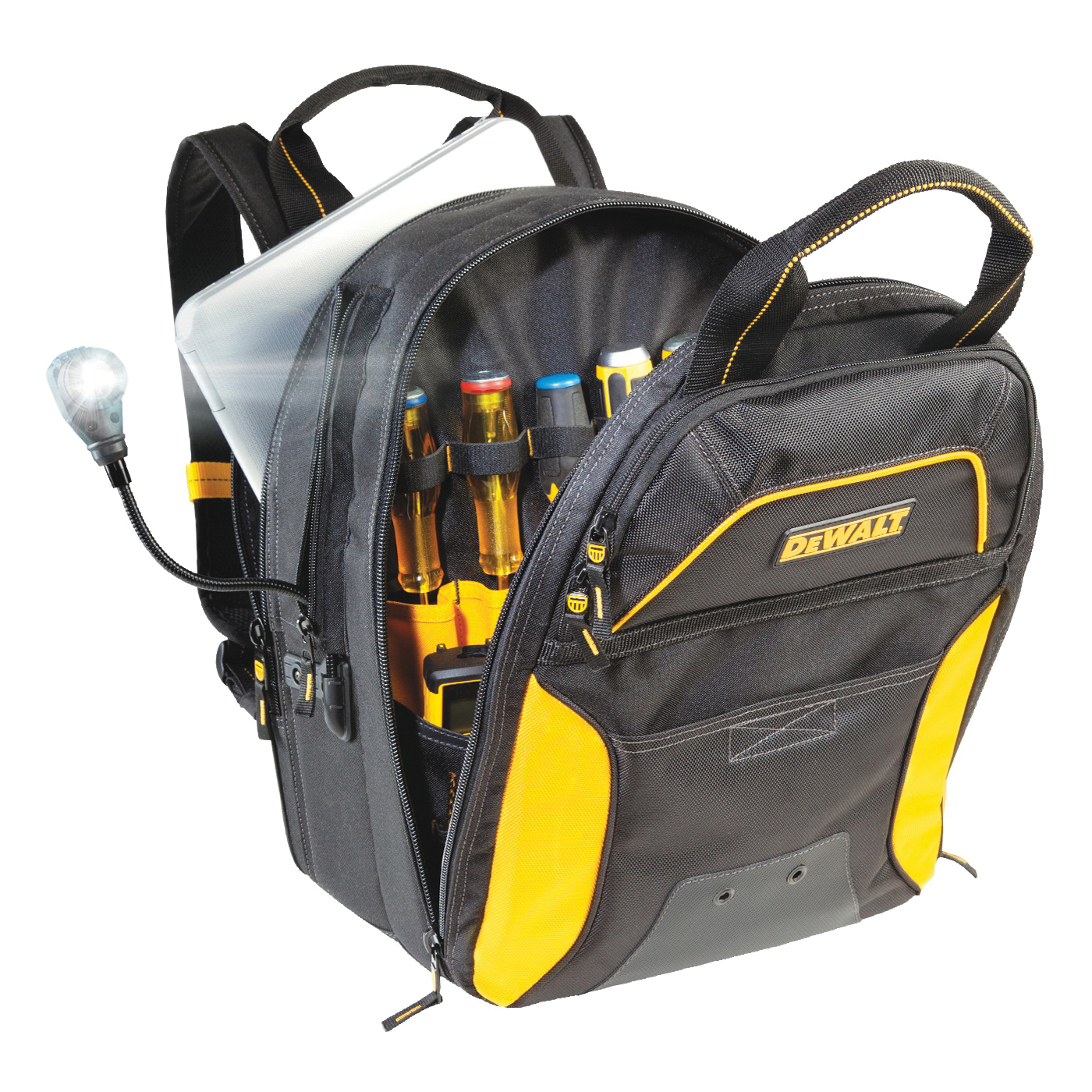 Buy DeWALT DGL573 Lighted Tool Bag, 13 in W, in D, 14 in H, 41-Pocket,  Polyester, Black/Yellow Black/Yellow
