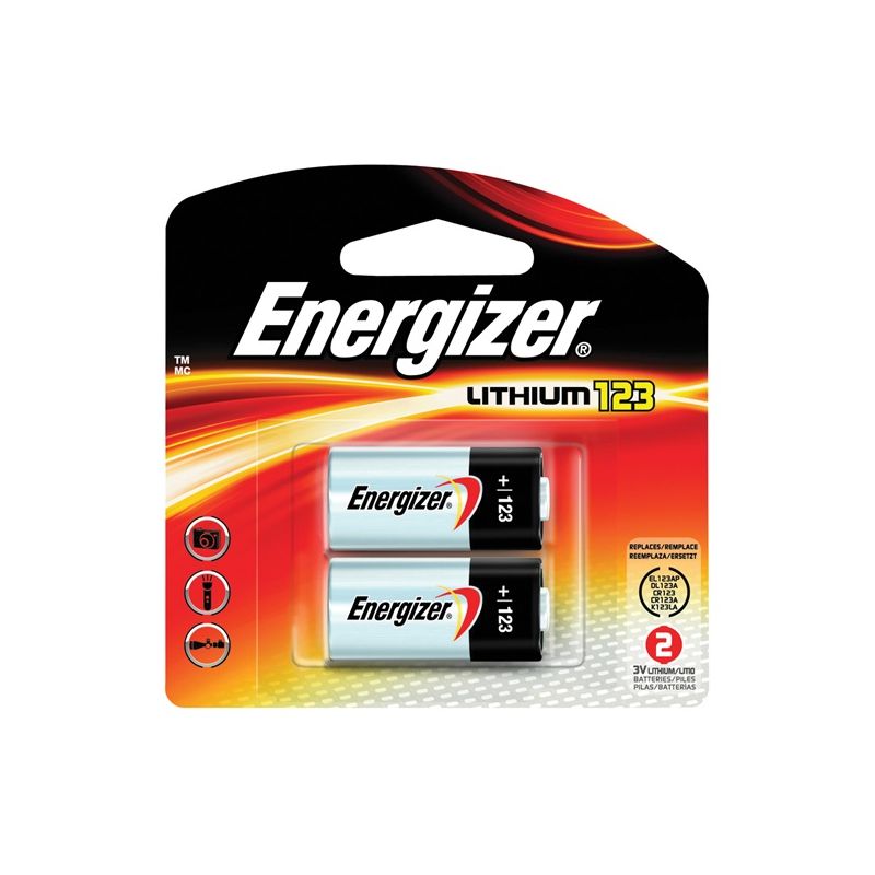 Energizer EL123AP EL123APB2 Battery, 3 V Battery, 1500 mAh, Lithium, Manganese Dioxide