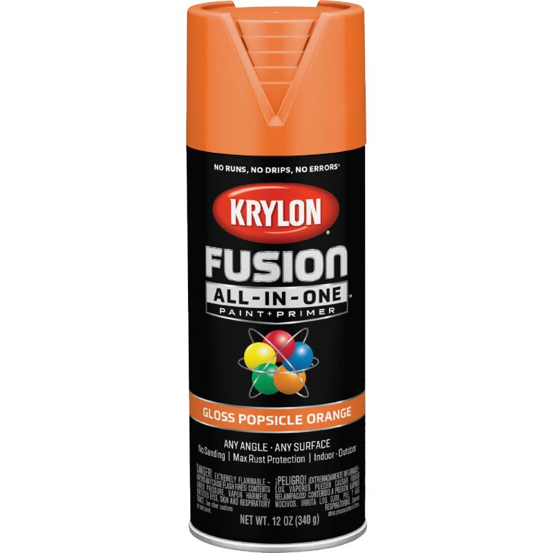 Krylon Fusion All-In-One Spray Paint &amp; Primer Popsicle Orange, 12 Oz.