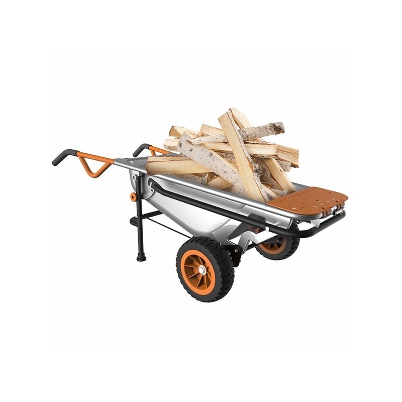 WORX WG050 Yard Cart, 300 lb, Metal Deck, 2-Wheel, 10 in Wheel, Flat-Free Wheel, Comfort-Grip Handle