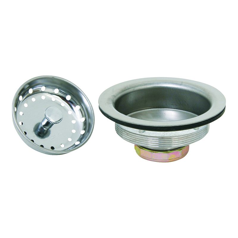 ProSource 8039CP-3L Basket Strainer Assembly, 4.4 in Dia, For: 3-1/2 to 4 in Dia Opening Sink Stainless Steel