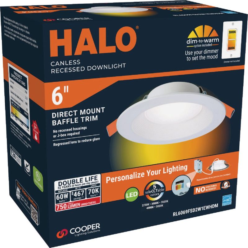 Halo Selectable CCT Direct Mount Recessed Light Kit White