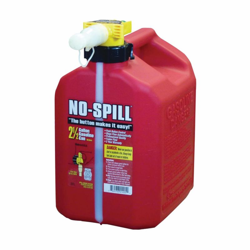 No-Spill 1405 Gas Can, 2.5 gal Capacity, Plastic, Red 2.5 Gal, Red
