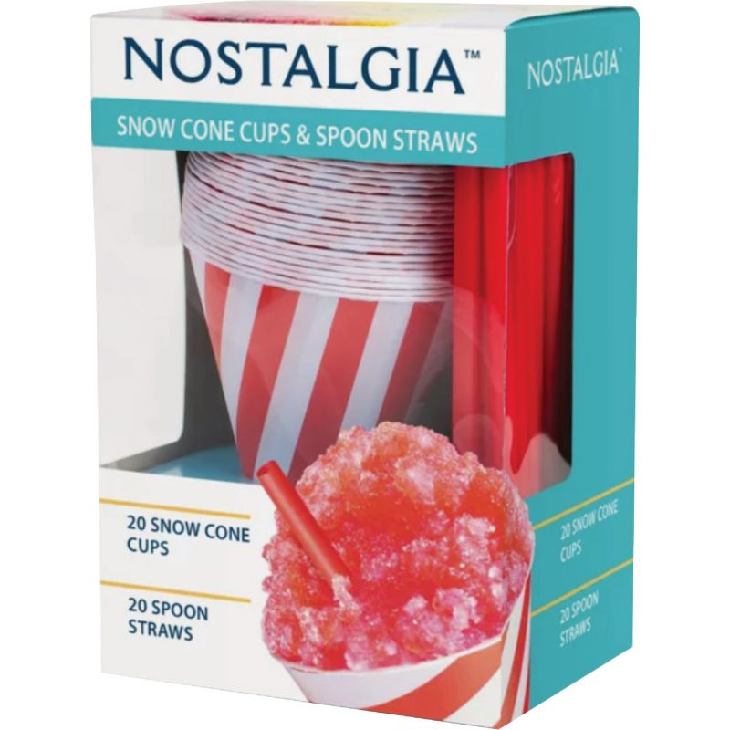 Nostalgia Snow Cone Straws &amp; Cups Red, White