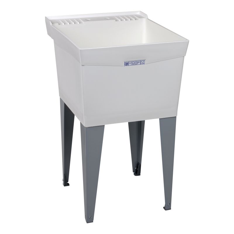 ELM UTILATUB Series 19F Laundry Tub, 18 gal Capacity, 2-Deck Hole, 24 in OAW, 24 in OAD, 20 in OAH, Thermoplastic 18 Gal, White