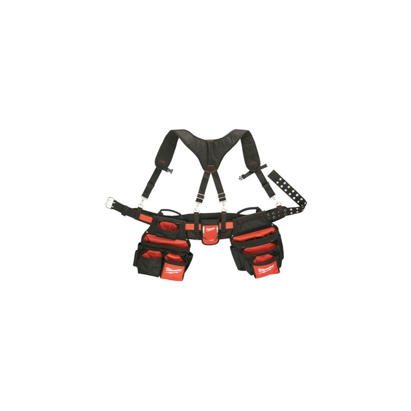 Milwaukee 48-22-8120 Work Belt, 30 to 53 Waist, 1680 Denier Nylon, Black/Red, 24-Pocket Black/Red