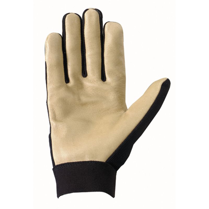 Wells Lamont 3214-L Adjustable Work Gloves, Men&#039;s, L, Reinforced Thumb, Spandex Back, Black/Brown/Tan L, Black/Brown/Tan