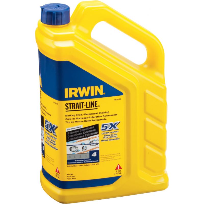 Irwin STRAIT-LINE Permanent Staining 5X Chalk Line Chalk Indigo Blue, 4 Lb.