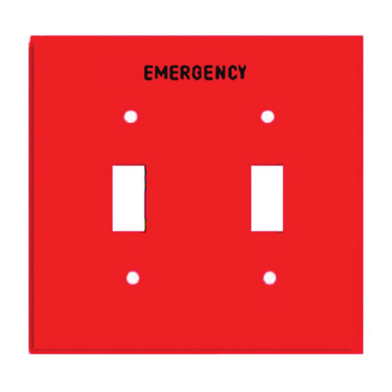 Eaton Wiring Devices PJ2EMRD Emergency Wallplate, 4-7/8 in L, 4.94 in W, 2 -Gang, Polycarbonate, Red, High-Gloss Red