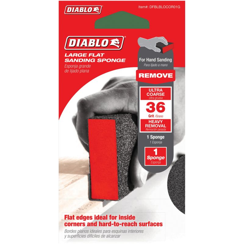 Diablo DFBLBLOCOR01G Flat Sanding Sponge, 5 in L, 3 in W, 36 Grit, Ultra Course, Aluminum Oxide Abrasive L