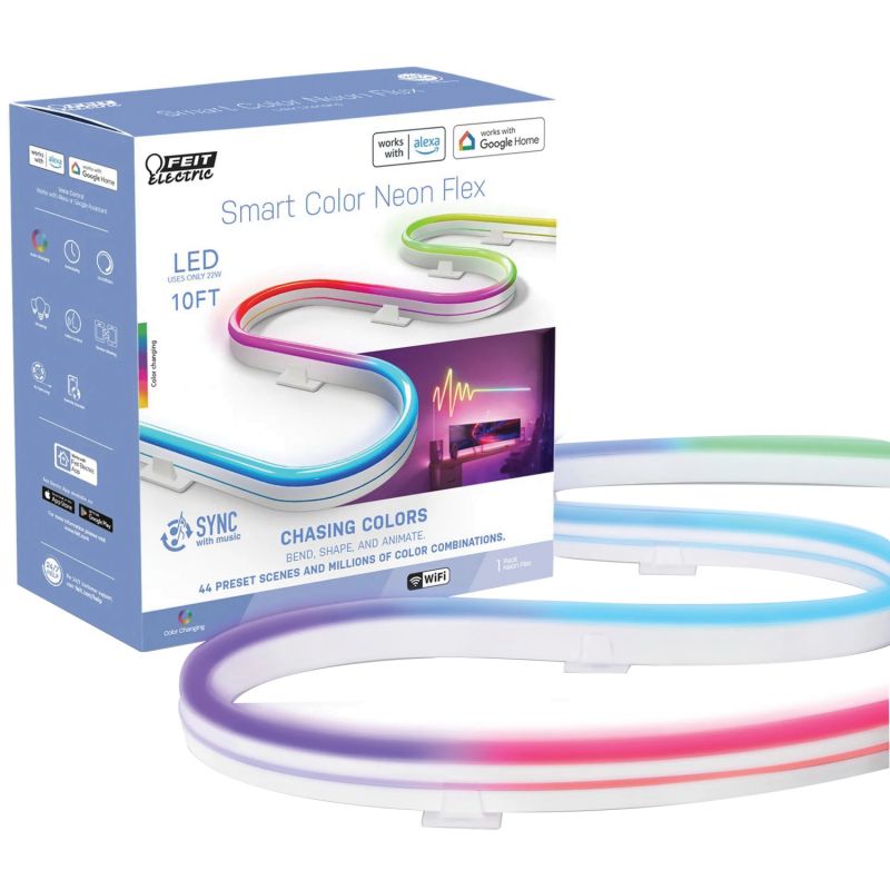 Feit Electric NF10/CHASE/AG Neon Flex Rope Light, 100/240 V, 22 W, LED Lamp, Multi-Color Light, 125 in L