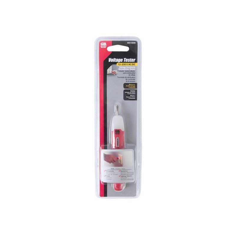 Gardner Bender GCV-3206 Probe and Continuity Tester with Screwdriver Tip, 12 to 250 VAC/VDC, LED Display, Functions: Voltage, Red Red