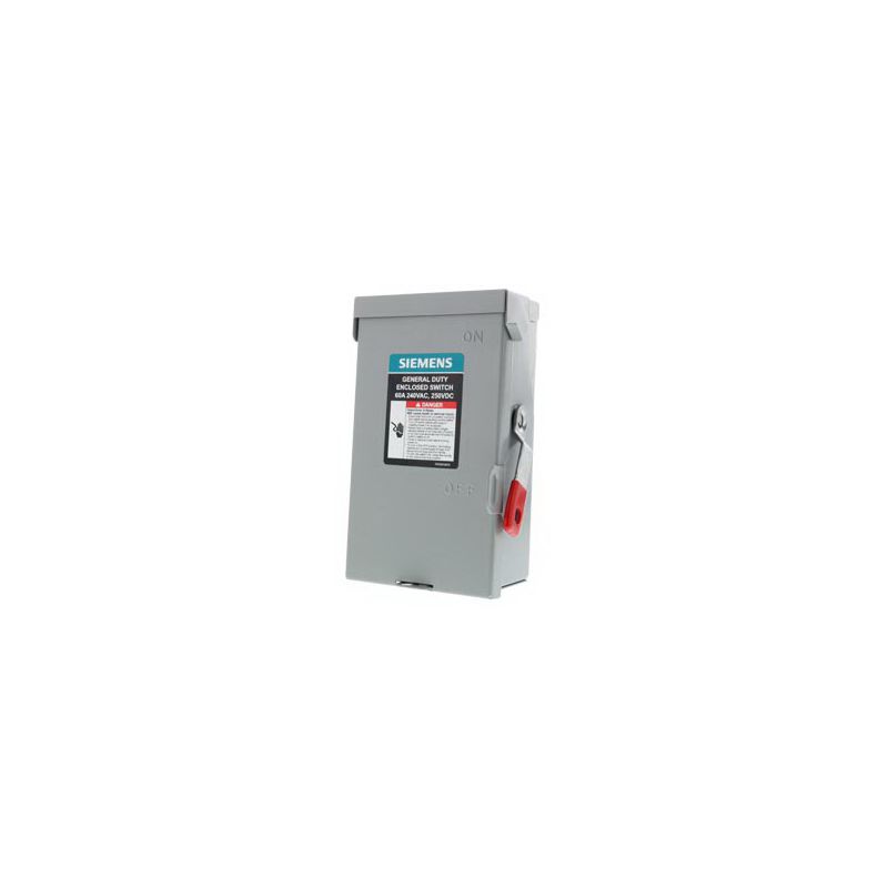 Siemens LNF222RAU Safety Switch, 2 -Pole, 60 A, 240 V, Manual Actuator, Lug Terminal, Gray Gray
