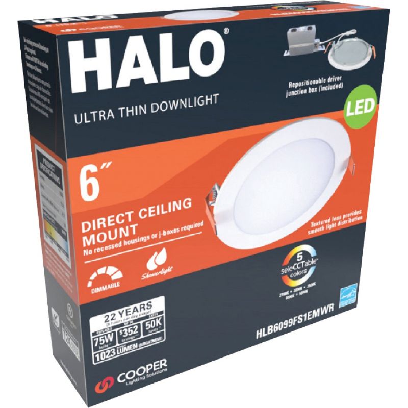 Halo Selectable Color Temperature Ultra Thin Recessed Light Kit White (Pack of 6)